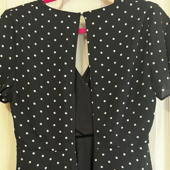 Express Mini Dress Size 4 Navy & White Polka Dot Flutter Sleeve Flare Swing - Picture 2 of 3